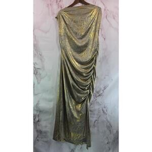 Anthropologie Dress Womens XL Gold Maya Metallic Midi Shimmer Sparkle Ruched